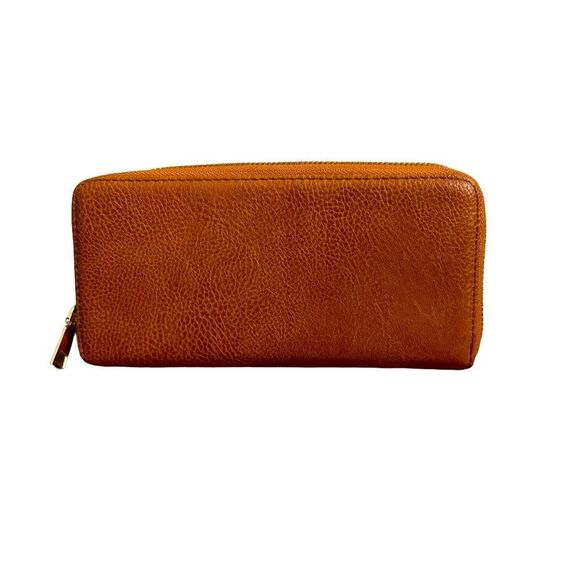 Vegan Cognac Zipper Wallet with Gold Closure NWOT - Picture 1 of 4